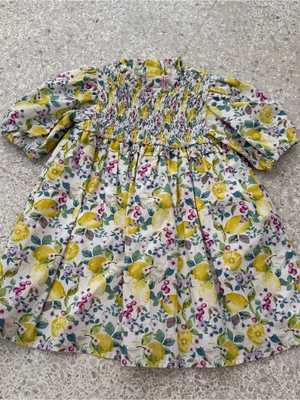 Girls La Coqueta Lemon Grove Smocked Dress - Yellow lemon Floral Print